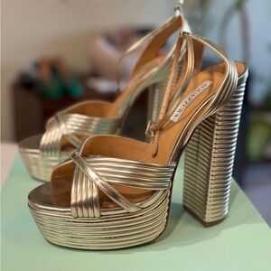 Aquazzura Metallic Light Gold Platform Sandals size 40
